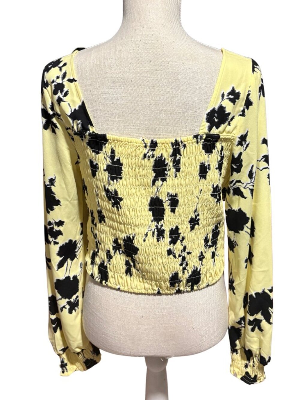 Open Edit Yellow Floral Ruched Cottagecore Milkmaid Crop Top L - Picture 4 of 8